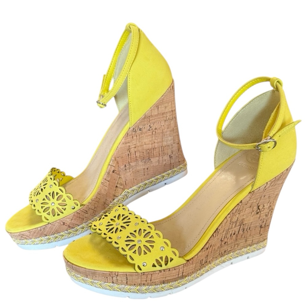 Guess Yellow Wedge Sandals Size 9M